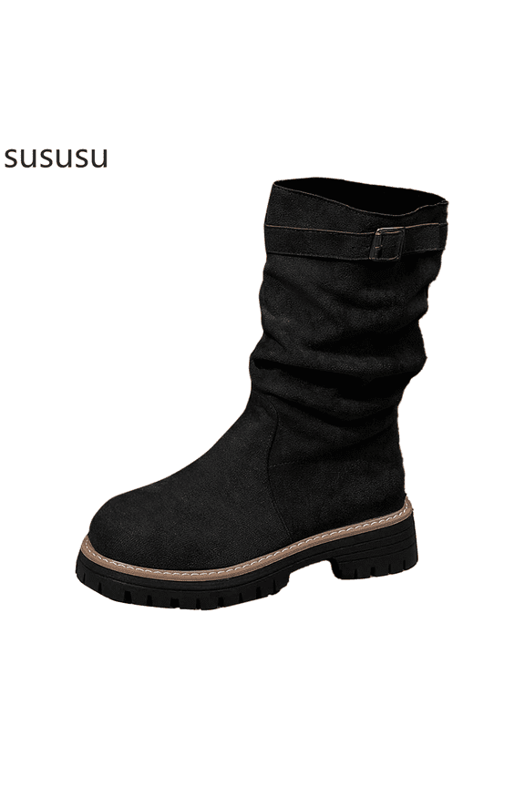 Stylish Women's Mid Calf Boots Featuring a Heel and Soft Sole for Comfort with a Versatile Thick Sole Design Ideal for All-Day Wear