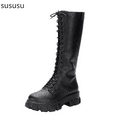 thumbnail image 1 of Stylish Women's Mid Calf Boots Leather Suede Lace Up Platform Design Winter Comfortable Footwear For Cold Weather Casual Outings, 1 of 7