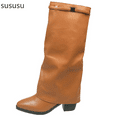 thumbnail image 1 of Stylish Women's Mid Calf Boots With Pointed Toe And Buckle Comfortable Heeled Boots For Fall Winter Fashion And Outdoor Wear, 1 of 7