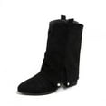 thumbnail image 1 of Xiaoxatg Stylish Women's Mid-Calf Suede Boots with Side Slit for Comfortable Fall Winter Casual Dress and Outings 7.5 Black, 1 of 8