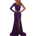 thumbnail image 1 of Stylish Women's One Shoulder Long Sleeve Solid Color Bodycon Maxi Dress for All Seasons Purple XL, 1 of 2