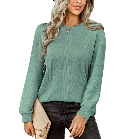 Stylish Women's Oversized Solid Color Crewneck Sweater - Long Sleeves, Autumn/Winter Knitwear, Gray Green, Size S Bienvenido