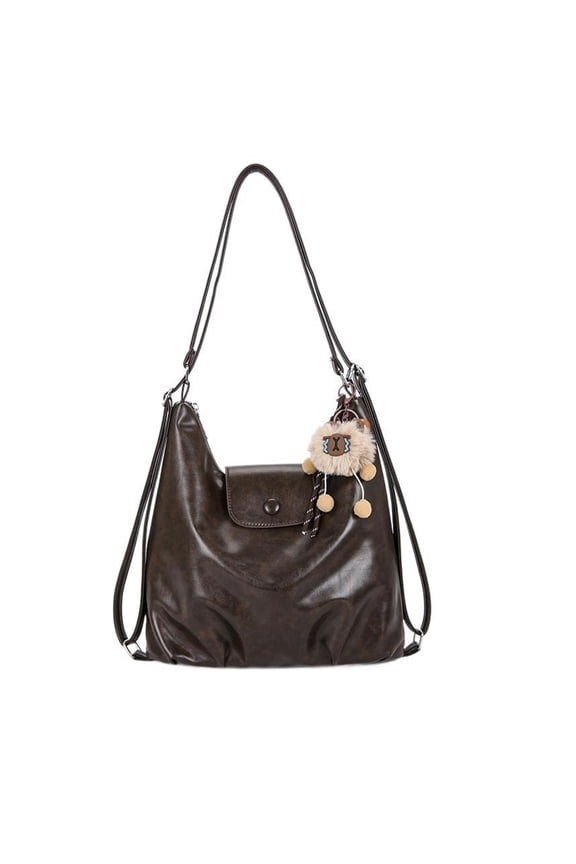 Stylish Women's PU Leather Shoulder Bag Convertible Backpack With Detachable Charm Spacious Compartments For Commuting Travel