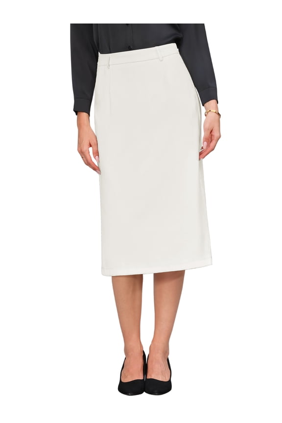 Stylish Women's Pencil Skirt with High Waist and Split Back for Work and Casual Wear M Cream White