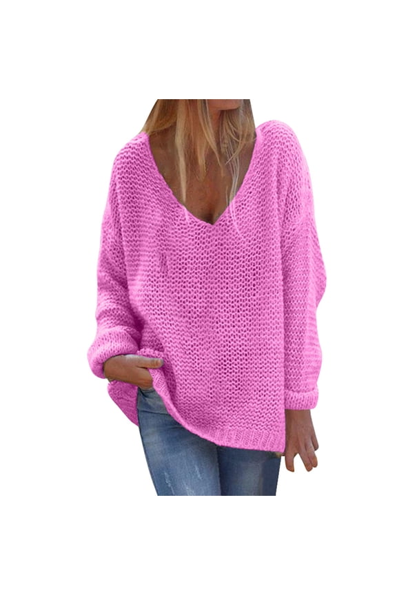 Stylish Women's Pullover Sweater V Neck Long Sleeve Knit Casual Top for Everyday Wear