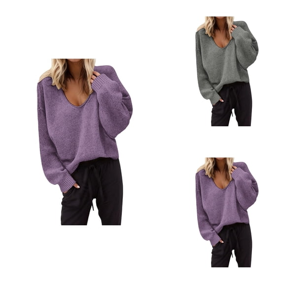 Stylish Women's Pullover Sweater V Neck Long Sleeve Knit Top For Daily Wear Casual Fall And Winter Fashion Sweater