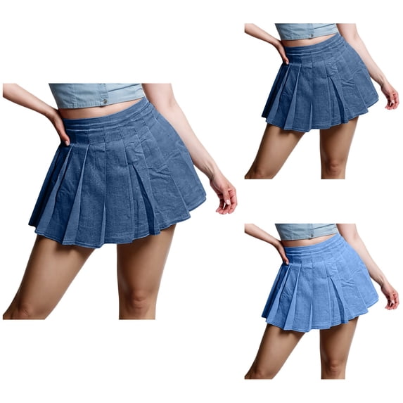 Stylish Women's Short Pleated Denim Skirt, A-Line Ruffle Y2K Mini, Casual Wear