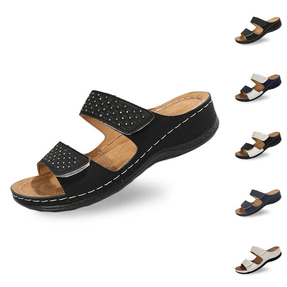 Stylish Women's Slipper With Rhinestone Design For Casual Everyday Wear For Summer Outfits Exquisite Leather Upper And Wedge Heel Construction