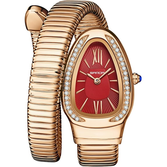 Stylish Women's Snake Shape Bangle Watch Unique Design Snake Coil Elegant Dress Diamond Bracelet Ladies Quartz Wristwatch with Roman Numerals Dial