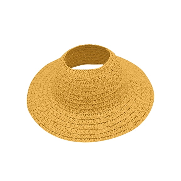 Stylish Women's Summer Straw Sun Visor Hat Foldable Wide Brim Beach Cap for UV Protection, Adjustable Fit