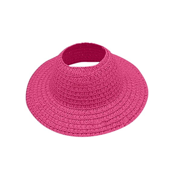 Stylish Women's Summer Straw Sun Visor Hat Foldable Wide Brim Beach Cap for UV Protection, Adjustable Fit