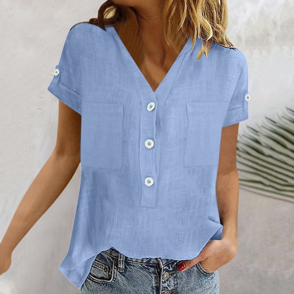 Women's Summer V Neck Pleated Tank Top Loose Fit Sleeveless Flowy Blouse Curved Hem Casual Comfortable Tunic