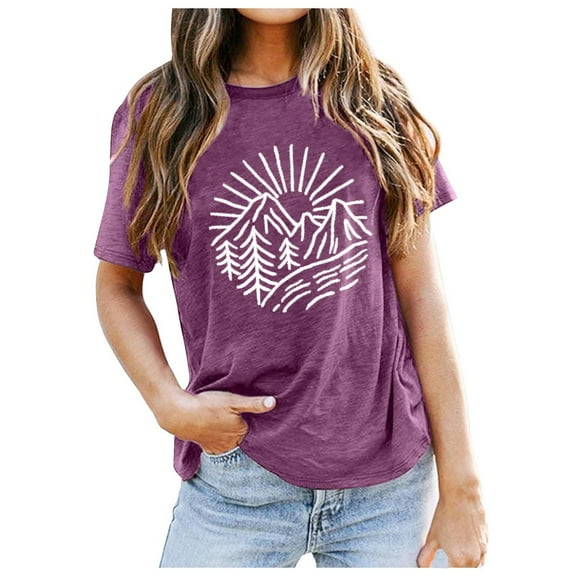 Stylish Women's T-Shirts Casual Printed Round Neck Pullover Short Sleeve Tops for Everyday Wear