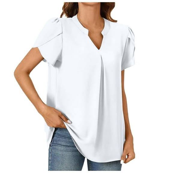 Stylish Women's T-Shirts Casual Summer Blouses Chiffon Short Sleeve Neck Tunic Tops Ideal for Leggings