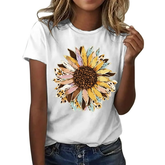 Stylish Women's T-Shirts - Fashionable Sunflower Printed Round Neck Short Sleeved Casual Sports Tee