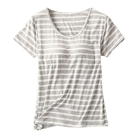 Stylish Women's T-Shirts Short Sleeved Top with Built-in Bra Cups and Semi Sleeves for Comfort and Versatile Pajama Wear