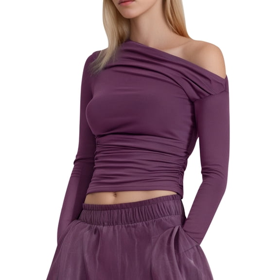 Stylish Women's T-Shirts Solid Color Crop Top Long Sleeve Slim Fit Sexy Temperament T-Shirt for Everyday Wear and Casual Outings