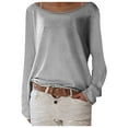 thumbnail image 1 of Stylish Women's T-Shirts - Solid Color Knit Long Sleeve Basic Layering Tops for Women, 1 of 5