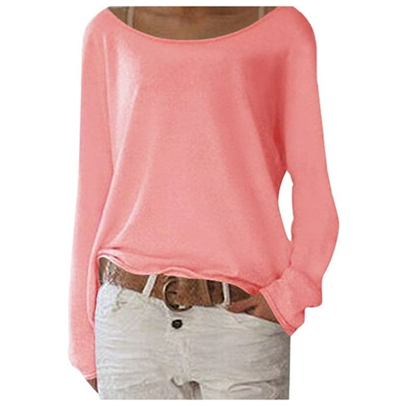 Stylish Women's T-Shirts - Solid Color Knit Long Sleeve Basic Layering Tops for Women