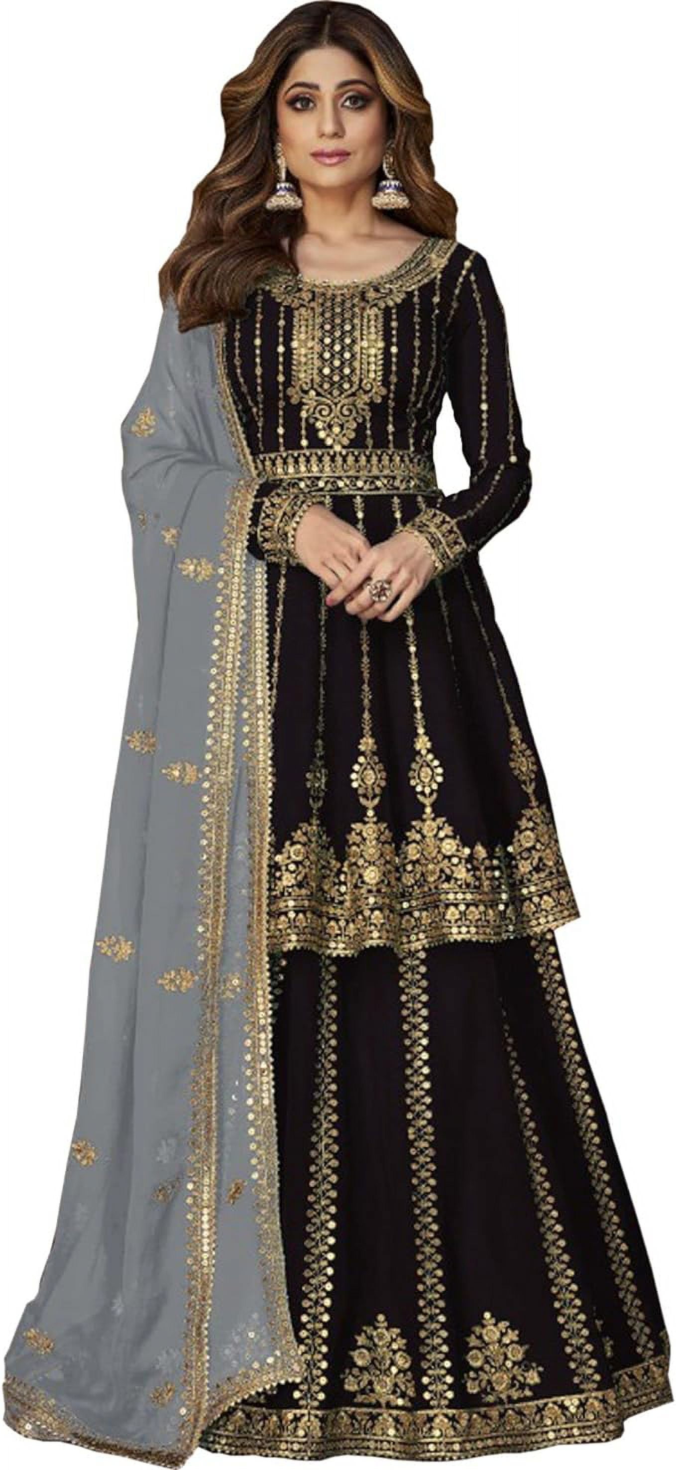 black 2000s prom dress Elegant Black Pakistani Anarkali Suit with Dupatta