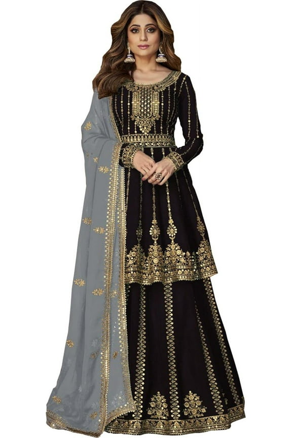 Stylish Women's Wear Designer Pakistani Indian Salwar Kameez Anarkali Lengha Suits ( Black, 3XL - 48 )