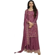 Stylish Womens Wear Pakistani Palazzo Dress Indian Designer Shalwar Kameez Suits  Pink, M - 40