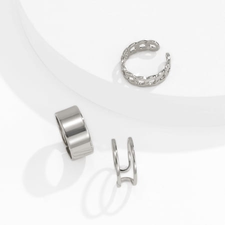 Stylish Womens C-Shaped Alloy Ring Set, Geometric Design, Electroplated Finish, Ins Style Fashion Ring for Women