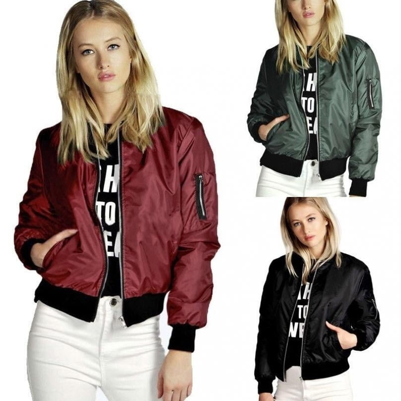 Stylish Womens Ladies MA1 Classic Padded Bomber Jacket Vintage Zip Up Biker  Coat Plus Size