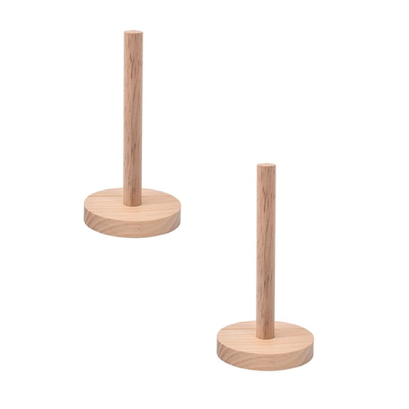 Stylish Wooden Paper Towel Holder Stand, Solid Oak, Non-Slip Base, Fits Standard & Jumbo Rolls for Kitchen & Bathroom Countertop 2pc