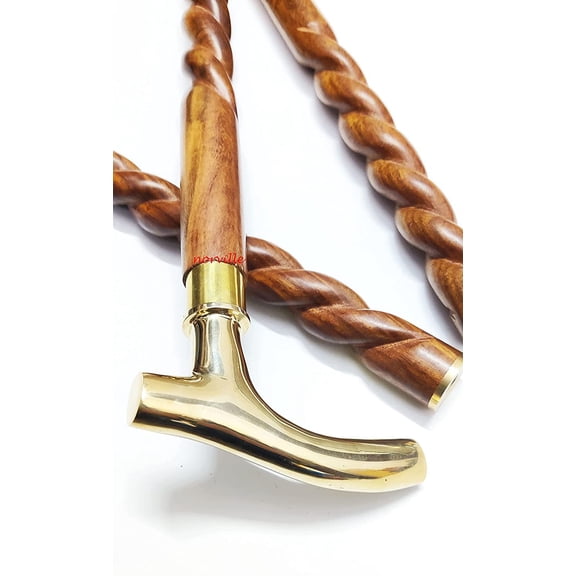 Stylish Wooden Walking Stick Handmade Wooden Cane with Victorian Brass Golden Handle for Trekking Men Women Seniors Old People Gift