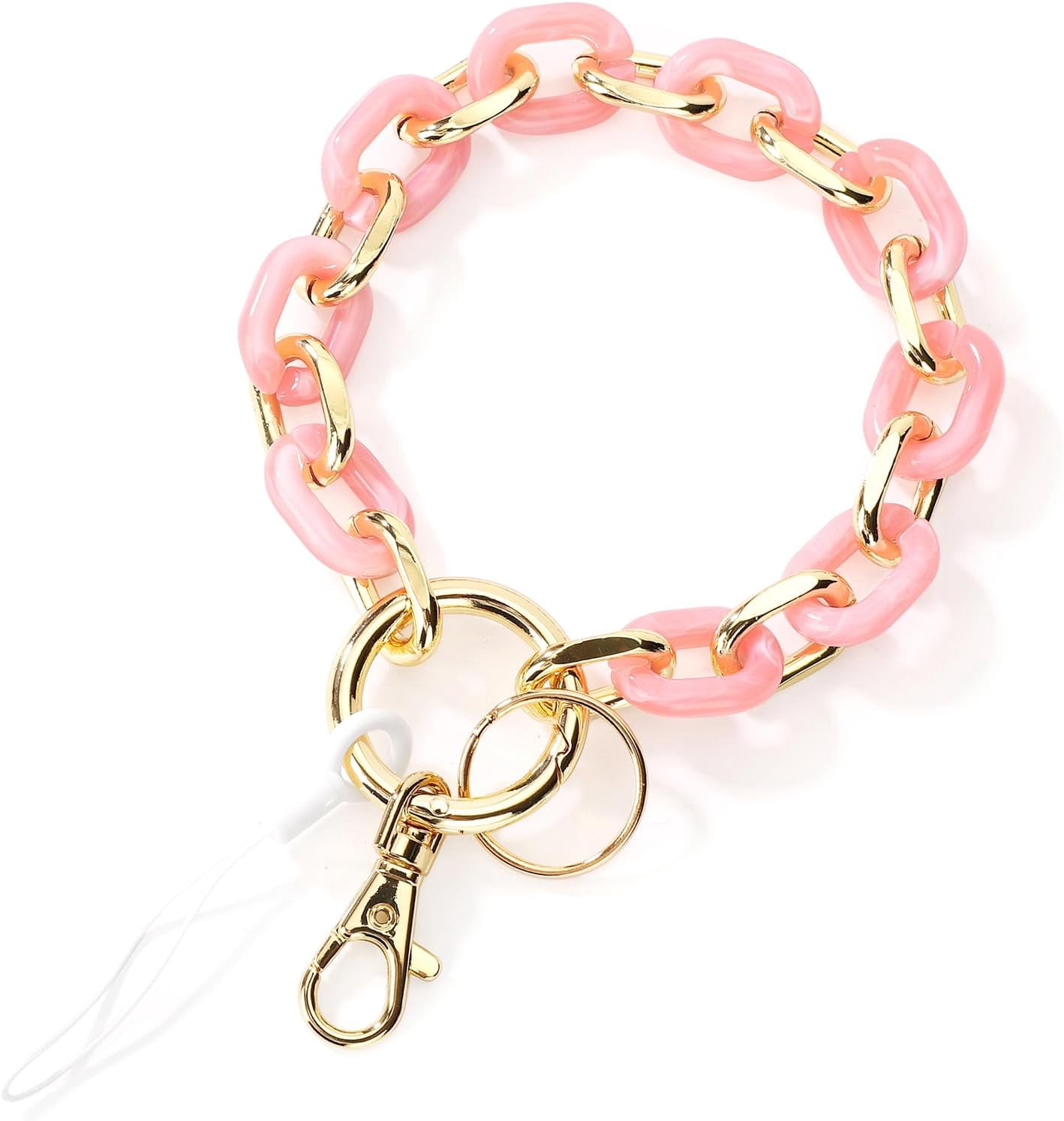 Stylish Wrist Lanyard Keychain Wristlet Key Chains Resin and Hardware Chains Link Gold Key Ring Bracelet for Women