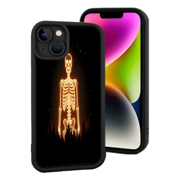 Stylish Yellow - Orange Glowing Skeleton Design iPhone 15 Case - Lightweight Yellowing Resistant Perfect for Halloween Vibes