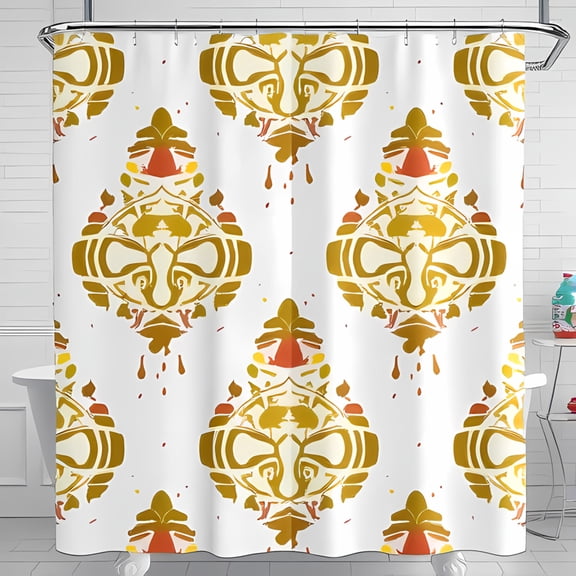 Stylish Yellow and Orange Abstract Face Pattern Shower Curtain - Dripping Design for Modern Bathrooms