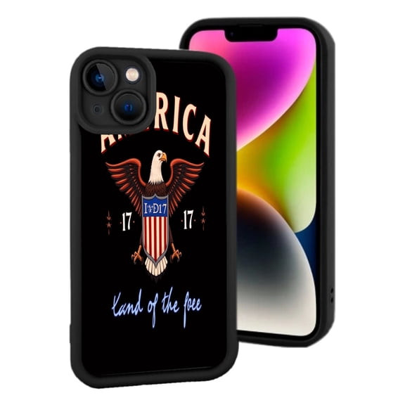Stylish Yellowing Resistant Lightweight iPhone 15 Case - Features Patriotic Eagle Design with ' Land of the Free ' & Bold