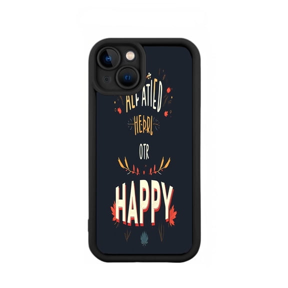 Stylish Yellowing Resistant Lightweight iPhone 15 Case - Playful ' AL - ATTED HEBDQ OR HAPPY ' Design with Vibrant Leaves & Branches