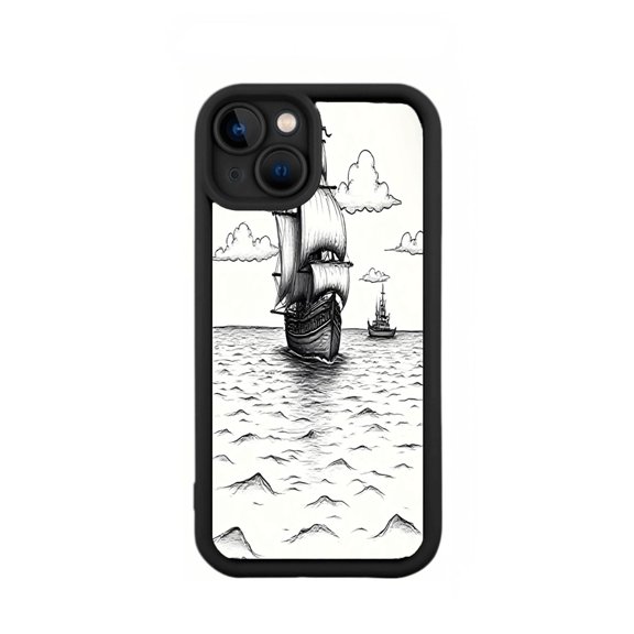 Stylish Yellowing Resistant Lightweight iPhone 15 Case - Sleek Design with Adventure-Inspired Sailing Ship Pattern