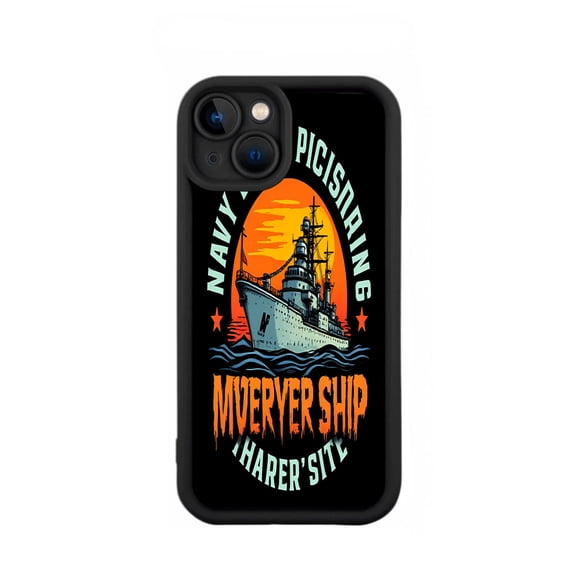 Stylish Yellowing Resistant Lightweight iPhone 15 Case - Vintage Ship Design with Vibrant Sunset Colors