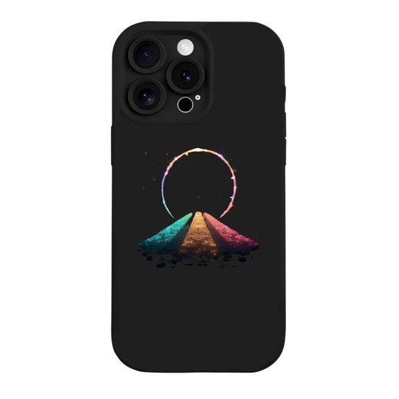 Stylish Yellowing Resistant Lightweight iPhone 15 Pro Case - Abstract Landscape Design with Colorful Road and Glowing Circle