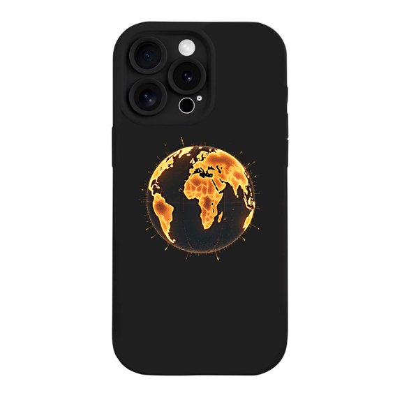 Stylish Yellowing Resistant Lightweight iPhone 15 Pro Case - Artistic Fiery Globe Design with Radiant Glow