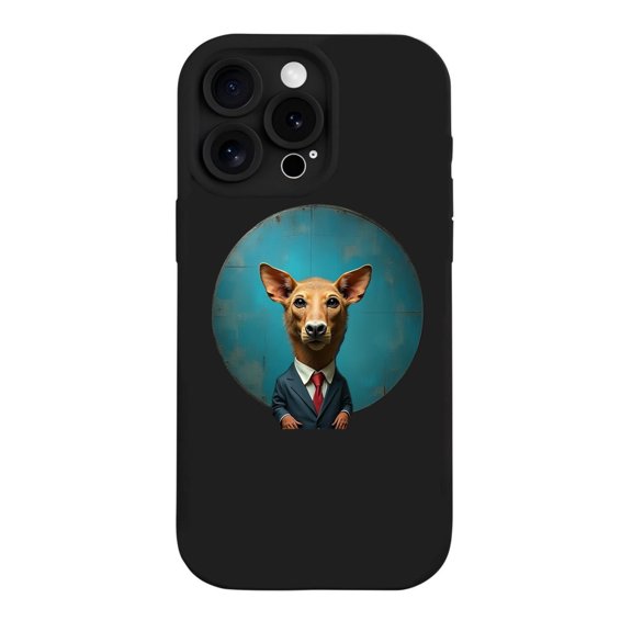 Stylish Yellowing Resistant Lightweight iPhone 15 Pro Case - Features Unique Dog in Suit Illustration with Teal Background and Red Tie Design