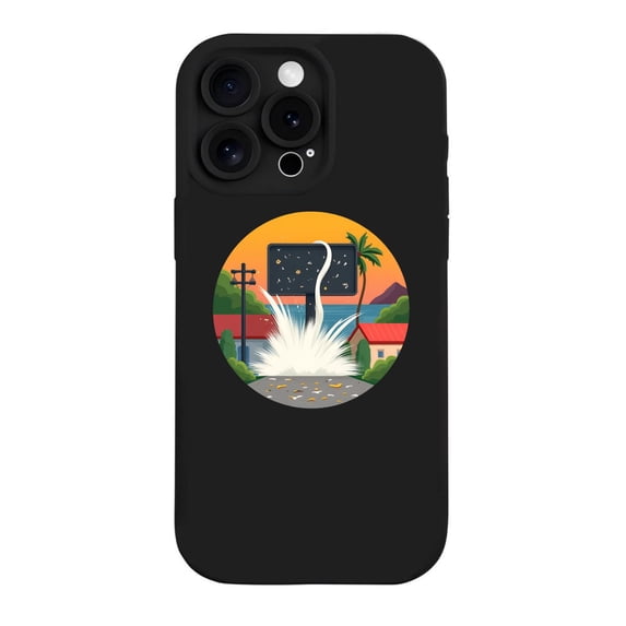 Stylish Yellowing Resistant Lightweight iPhone 15 Pro Case - Vibrant Explosion Design with Colorful Houses & Palm Trees Perfect for Sunrise/Sunset Vibes