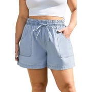 Stylish and Comfortable Plus Size Denim Shorts - Adjustable Drawstring & High Waist | [ZhiHiMeRi] | US 18W-20W2X