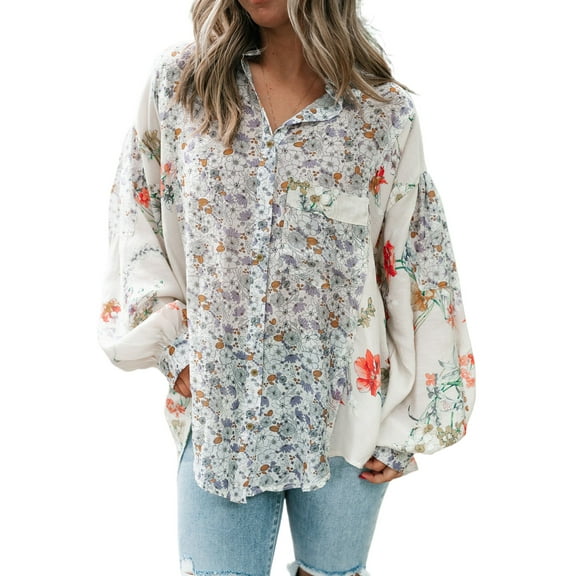 Stylish and Cozy Everyday Bohemian Shirt - Purple Floral Design with Button-Up Front - [ZhiHiMeRi] | (US 4-6)S