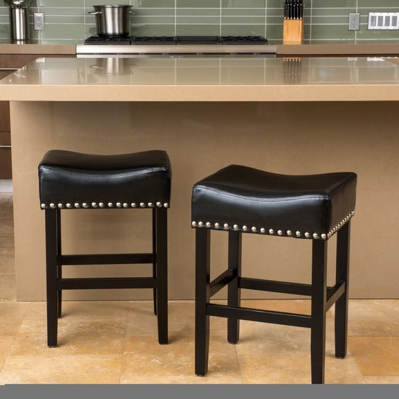 Stylish and Durable - 2-Piece Backless Leather Counter Stools for Home Decor