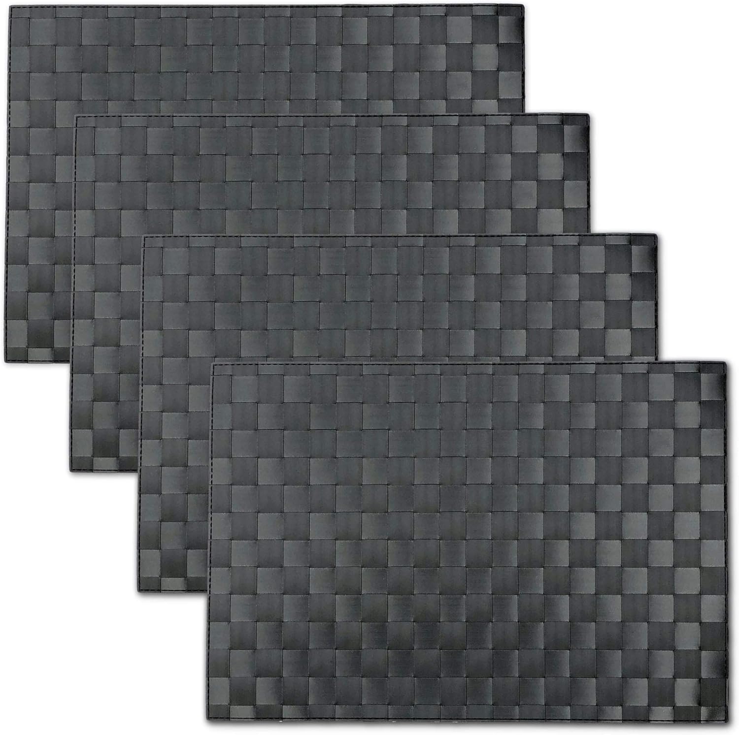 Stylish and Durable Black Woven Polypropylene Placemats (Set of 4) Easy to Clean, Modern