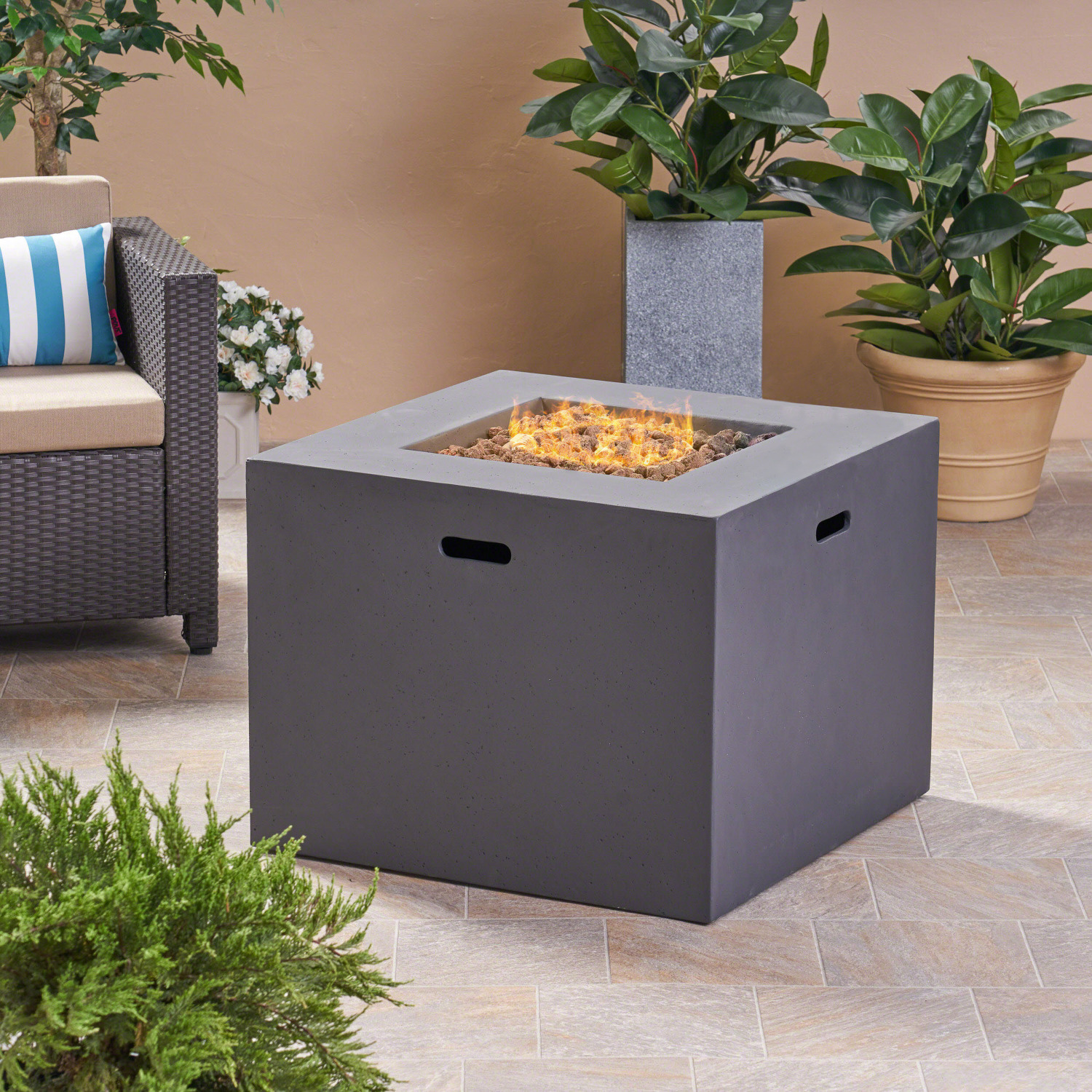 Stylish and Durable Dark Grey Outdoor Patio Gas Burning 24.5” H x 31.25