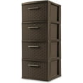 thumbnail image 1 of Stylish and Durable Weave Pattern Plastic Drawers 4-Drawer Tower, Ideal for Open Storage Needs, Espresso, 1 of 6