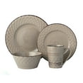 thumbnail image 1 of Stylish and Elegant 16 Piece Stoneware Dinnerware Service Set for 4 People - Distressed Weave, Mocha, 1 of 6
