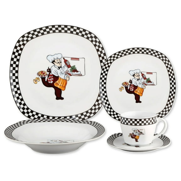 Stylish and Elegant 20 Pieces Porcelain Square Dinnerware Set Service for 4 People for Hosting Parties and Events - Chef Design