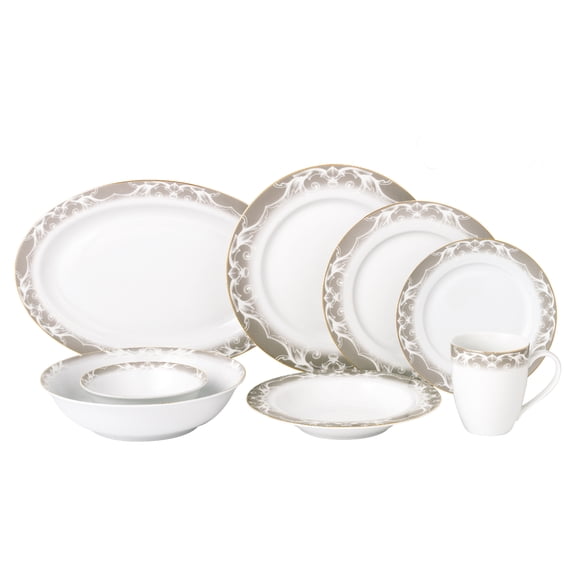Stylish and Elegant 50 Pieces Bone China Dinnerware Set Service for Hosting Parties and Events for 8 People - Cashmere, 50 Piece